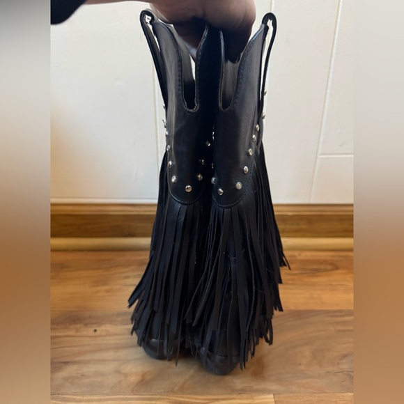 Roper Ladies Oakley Biker Western Boot Fringe Rhinestone Festival Moto Black 8.5 - Picture 4 of 7